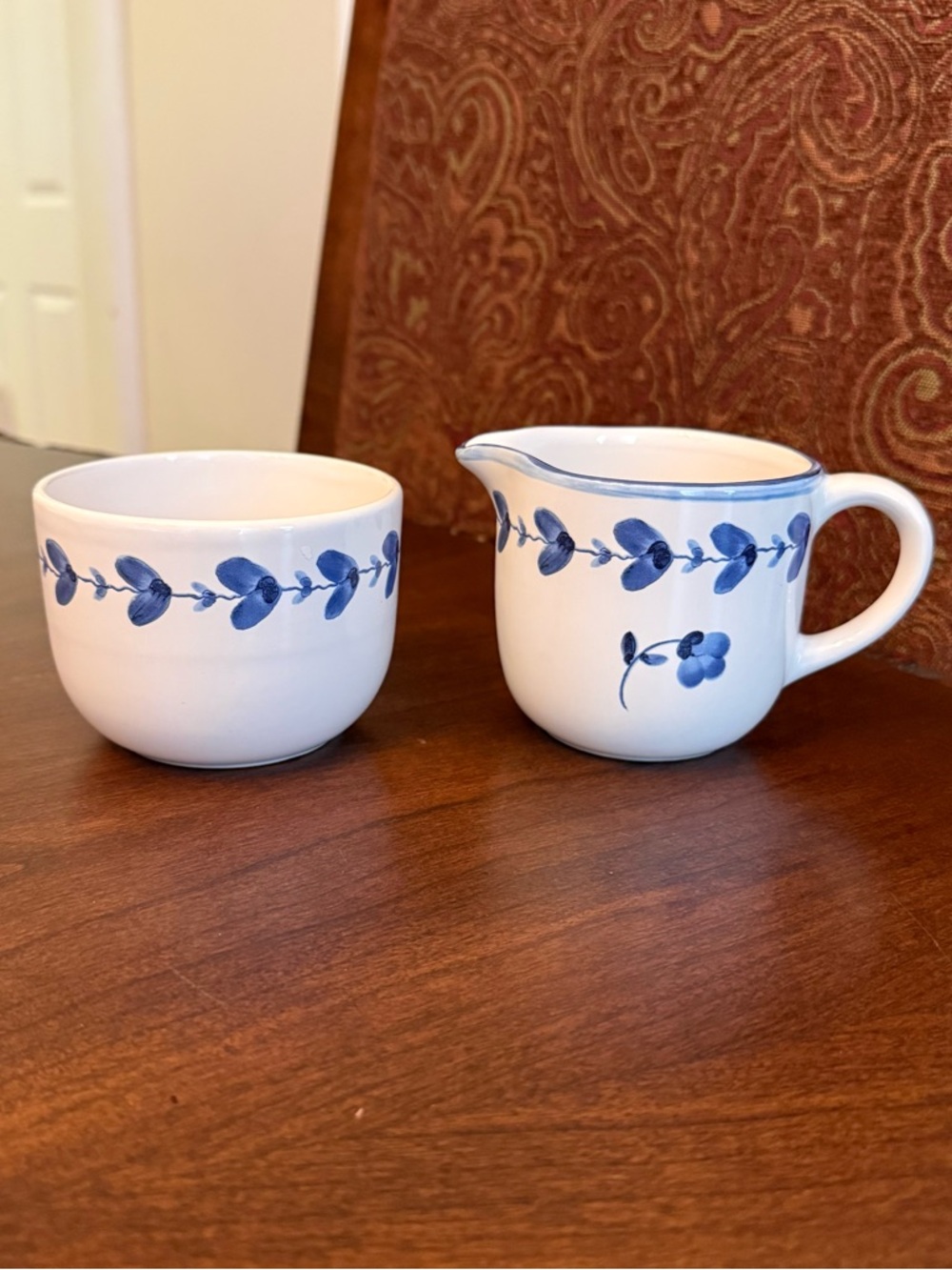 R.B. Bernarda Portugal White and Blue Ceramic Creamer and Sugar Bowl Set *READ*